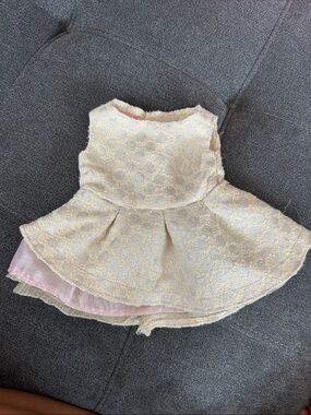 Ivory and Gold Sparkle Doll Dress with Pink Lining